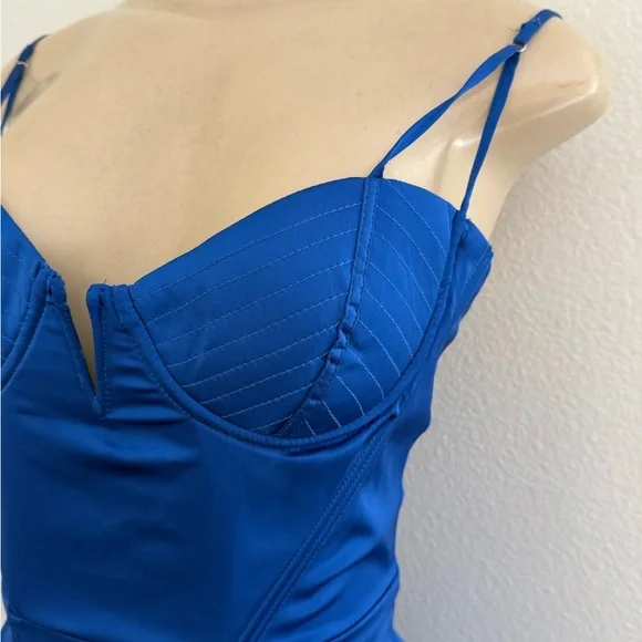 Oh Polly Cobalt Blue Satin Mini Dress- size 6 - Picture 3 of 7